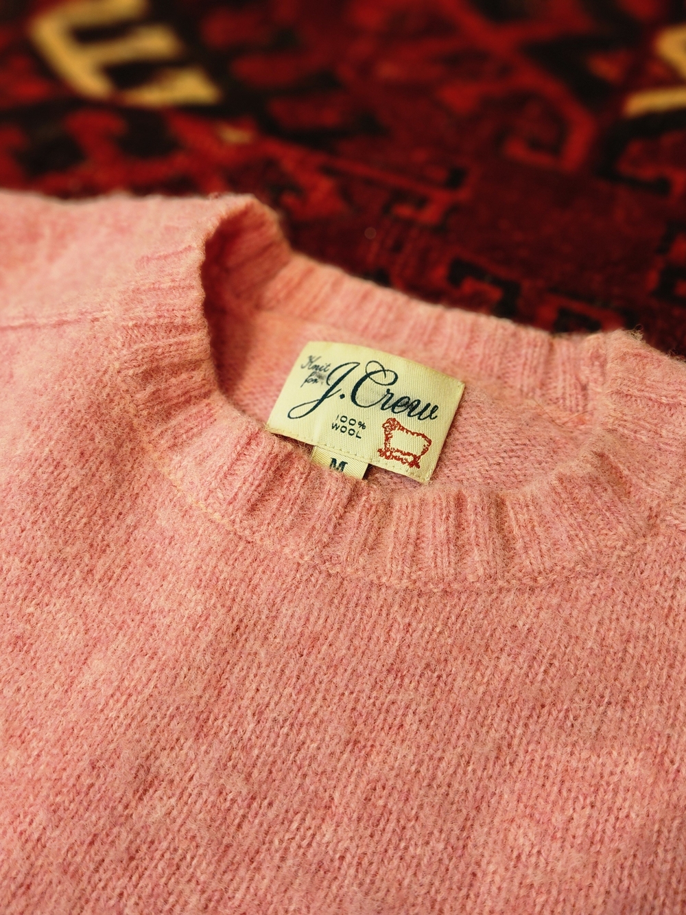 J. Crew Mens Pink Heather 100% Boiled Wool Crewneck Sweater M